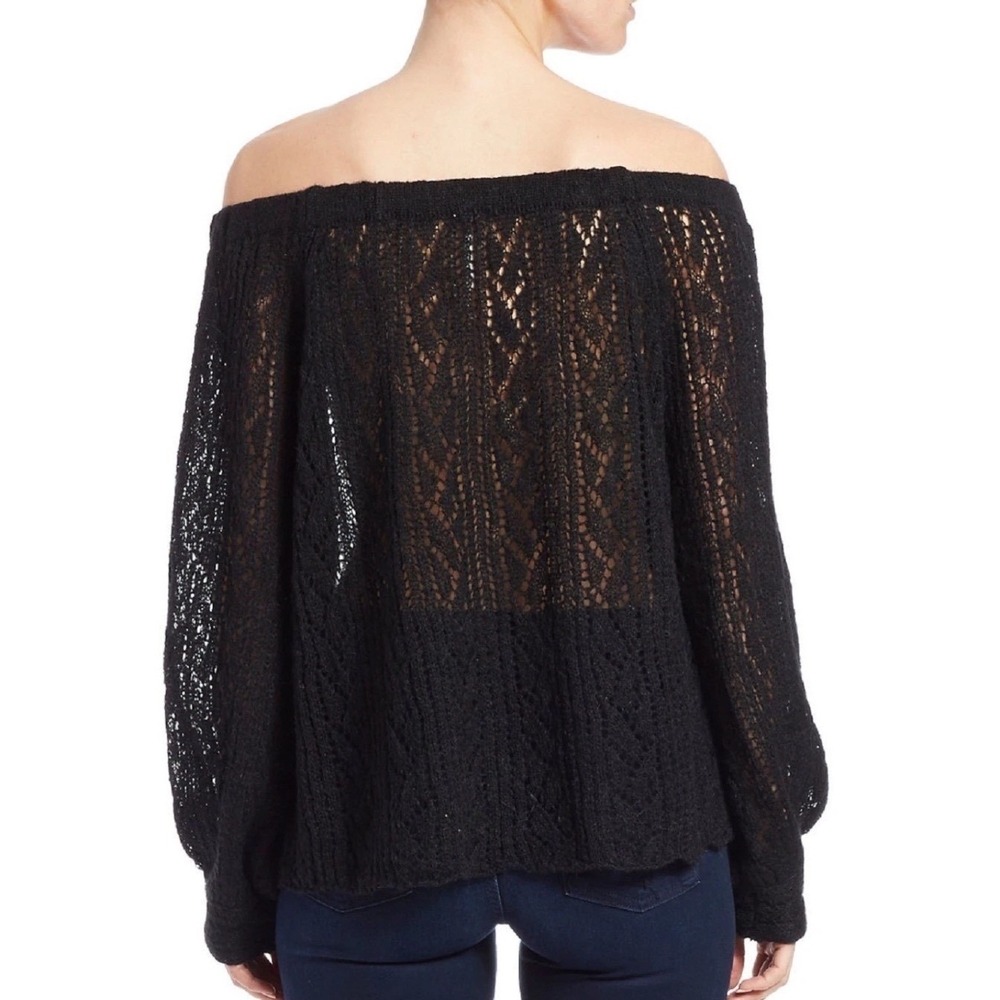 Free‎ People Lights Will Shine Pullover Black Crochet Knit Sweater Small Boho - Picture 3 of 12
